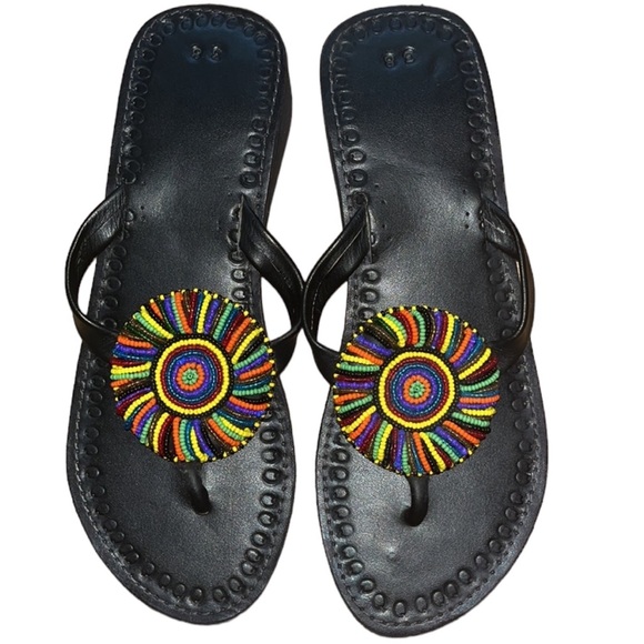 Never worn handmade beaded sandals- multicolored - Picture 2 of 6